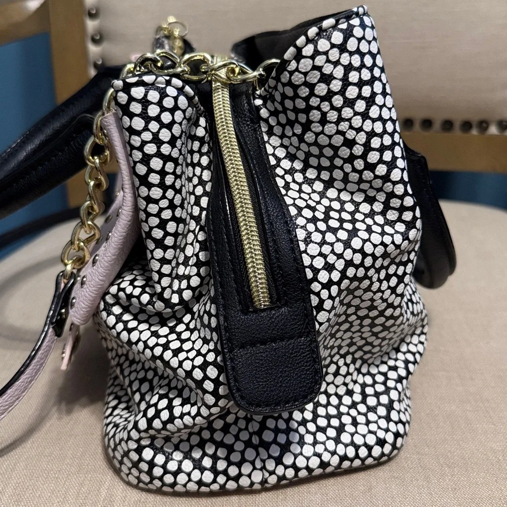 Betsey Johnson Black & White Pebble Satchel with Pink Bow